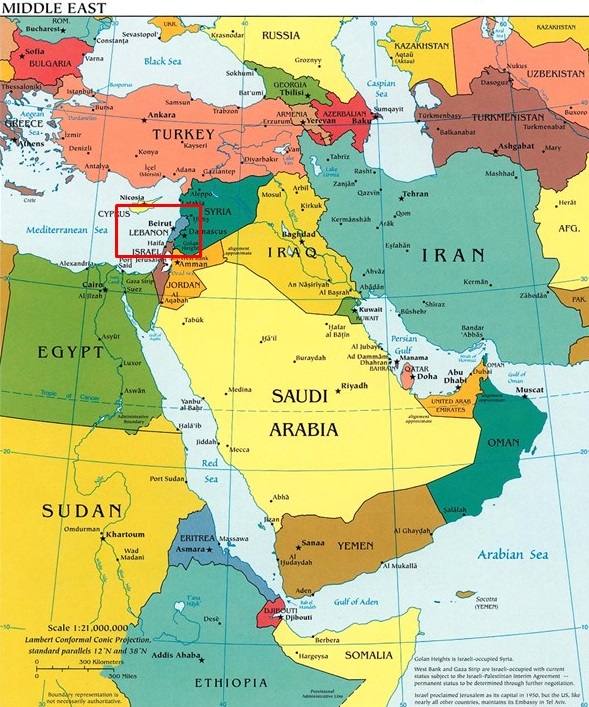 Lebanon-Middle East Map